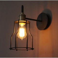 Iron Wire Cage Industrial Brass Fitting Wall Light