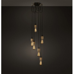 Hooked Brass 6 Bulb Cluster Pendant Light