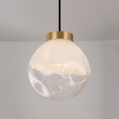 Modern Style 1-Light Half-whit Pendant Lamp with Mouth-blown Glass Shade