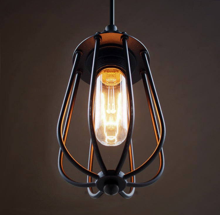 Pear Caged Bulb Industrial Pendant Light