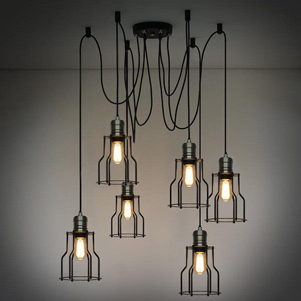 6 Head Industrial Iron Cage Chandelier
