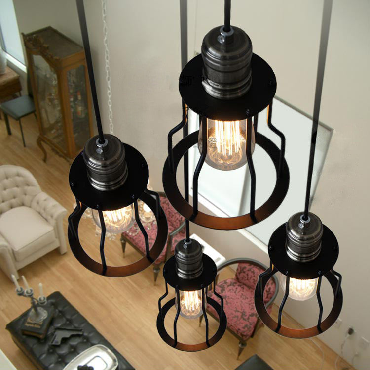 6 Head Industrial Iron Cage Chandelier