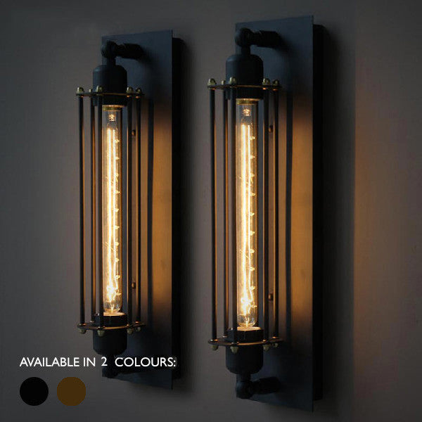 Long Pencil Bulb Cage Wall Light / Bedside Light