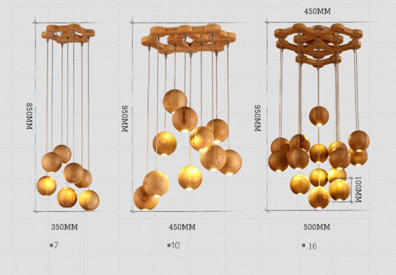 Wooden Orb Sphere Cluster Pendant Light