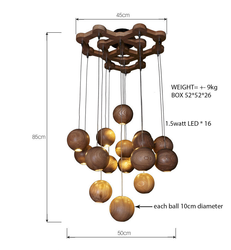 Wooden Orb Sphere Cluster Pendant Light