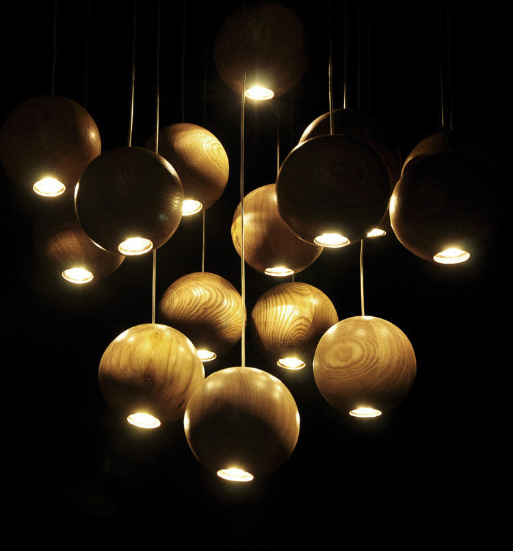Wooden Orb Sphere Cluster Pendant Light