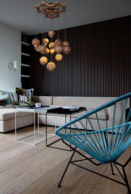 Wooden Orb Sphere Cluster Pendant Light