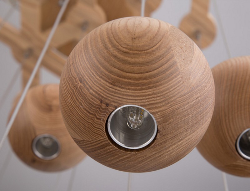 Wooden Orb Sphere Cluster Pendant Light
