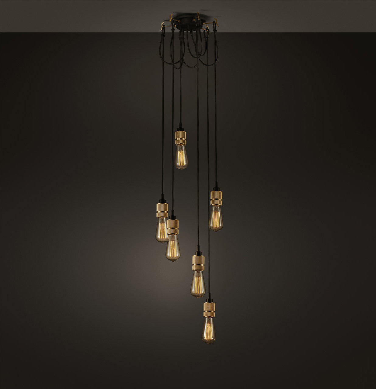 Hooked Brass 6 Bulb Cluster Pendant Light