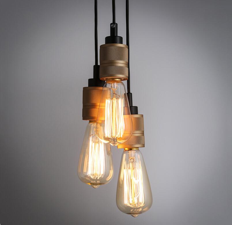 Hooked Industrial Brass Single Bare Edison Bulb Pendant Light