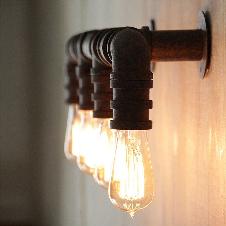 4 head bare bulb Water Pipe Industrial loft wall light sconce