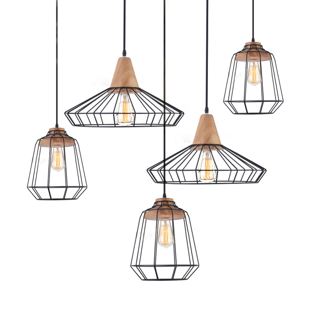 Sangkar Metal Cage Pendant Light With Wooden Base
