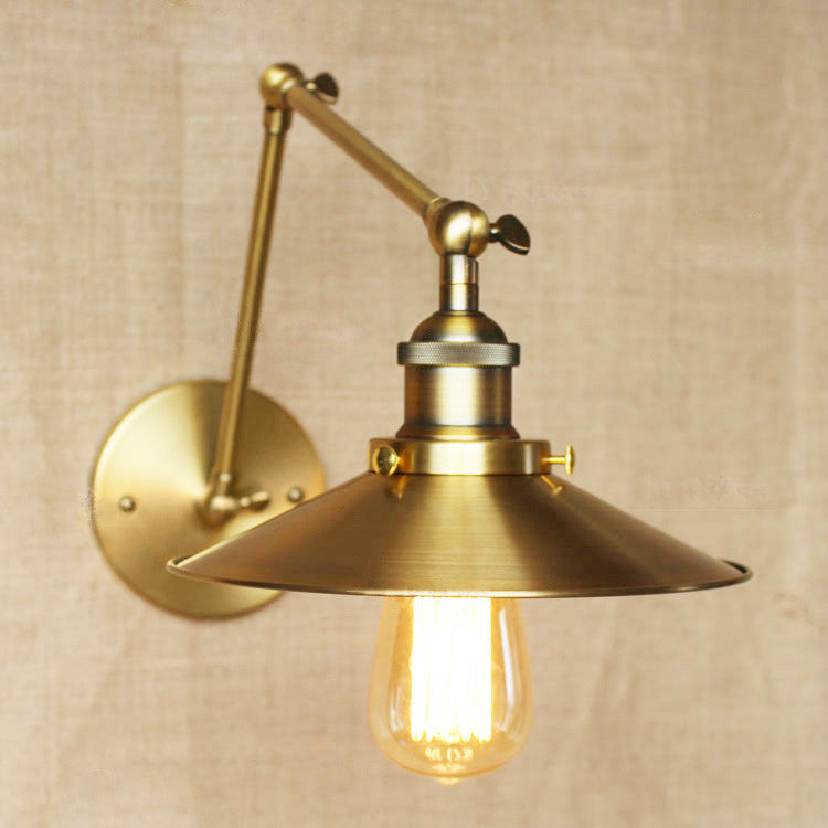 Brass cone shade wall light