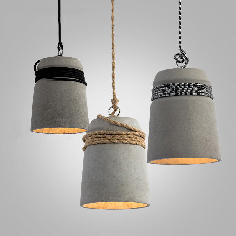 Concrete Monolith Cord wrapped Pendant Light