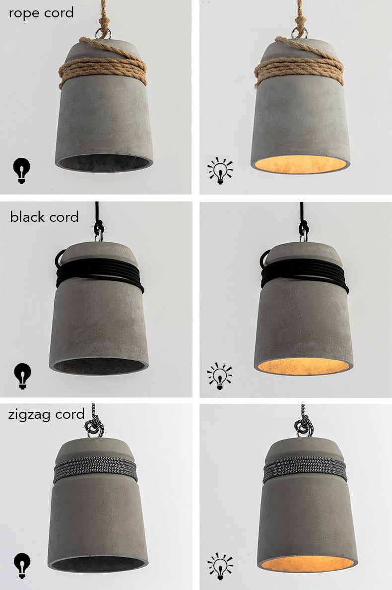 Concrete Monolith Cord wrapped Pendant Light