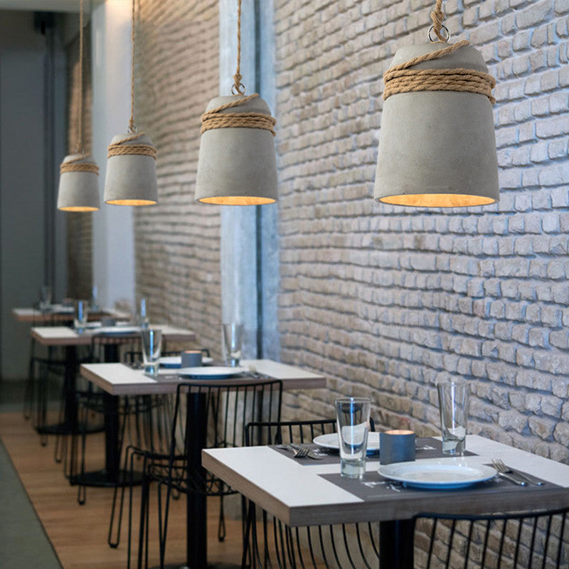 Concrete Monolith Cord wrapped Pendant Light