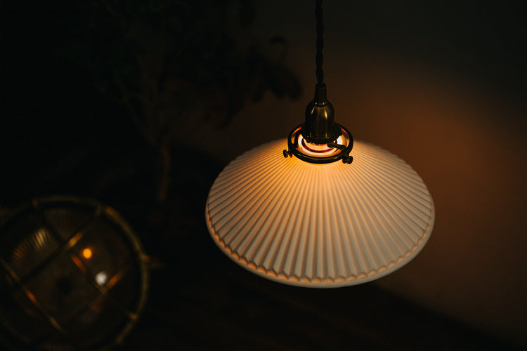 Eden Fluted White Shade With Brass Fitting midcentury Pendant Light