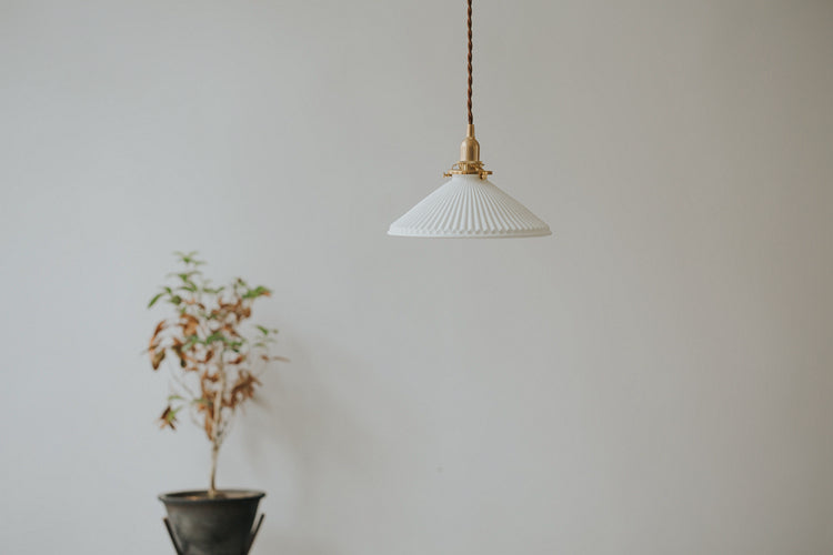Eden Fluted White Shade With Brass Fitting midcentury Pendant Light