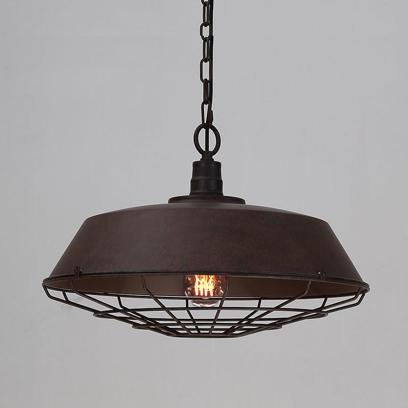 Vintage Industrial Pendant Light With Cage Covering - Rustic