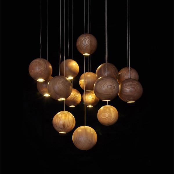 Wooden Orb Sphere Cluster Chandelier With LED Bulbs