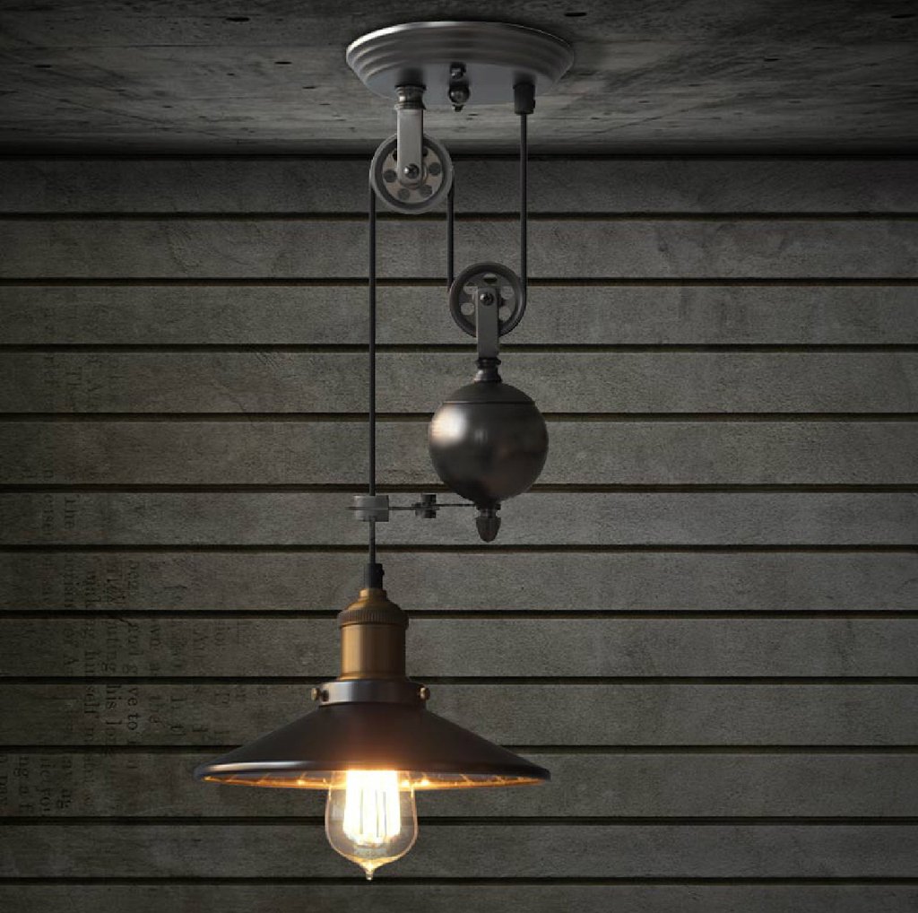 Lincoln Black mirror shade pulley pendant light