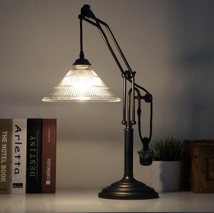 Pulley Table Light With Glass Lamp Shade, Industrial Table Lamp Shade