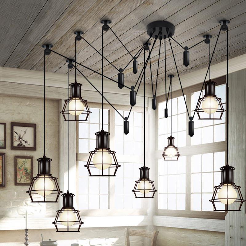 Multi head Work Lamp Cage Chandelier