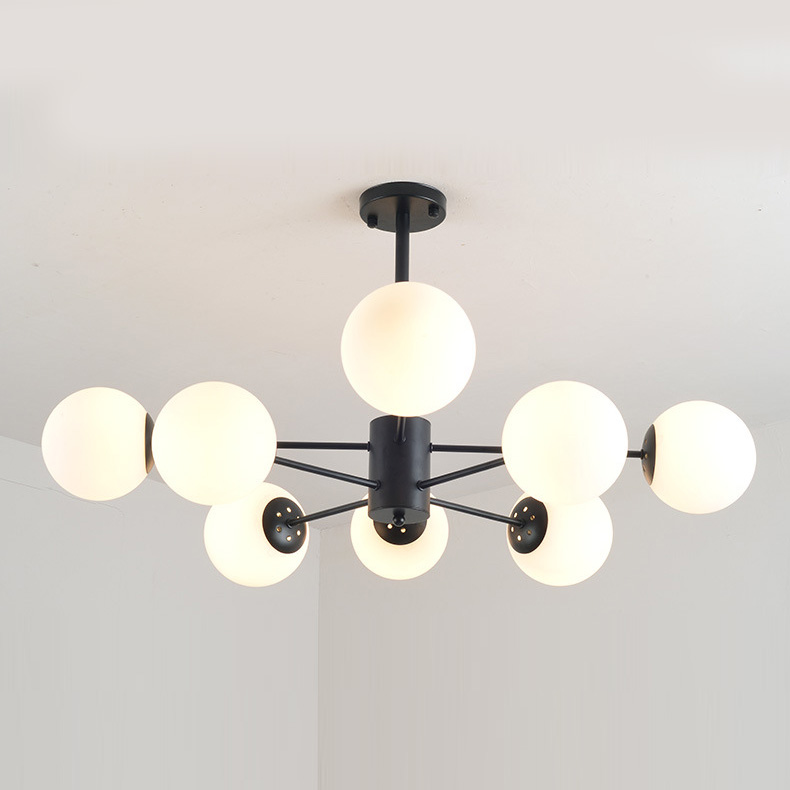 Modern 6-Light Karrington Black Spunik Chandelier with Opal Glass Globes