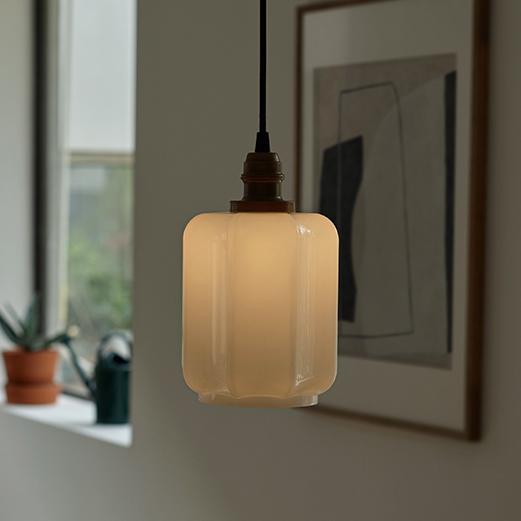 Art Deco Clarice Milk Glass Shade Brass Pendant Light