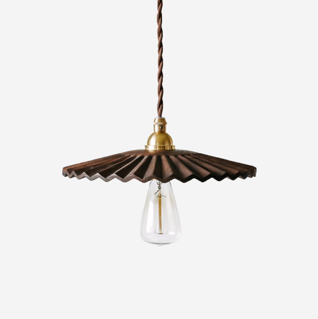 Caffeine fluted walnut wooden shade pendant light