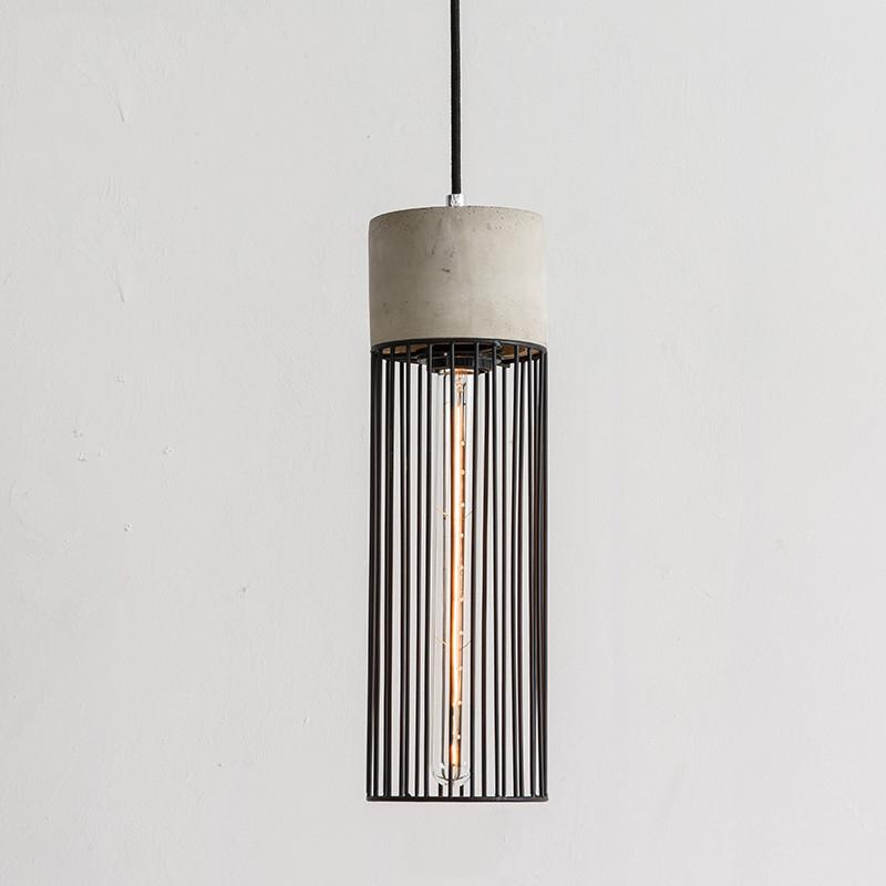 Long Pencil Concrete Cement Steel Cage Pendant Light