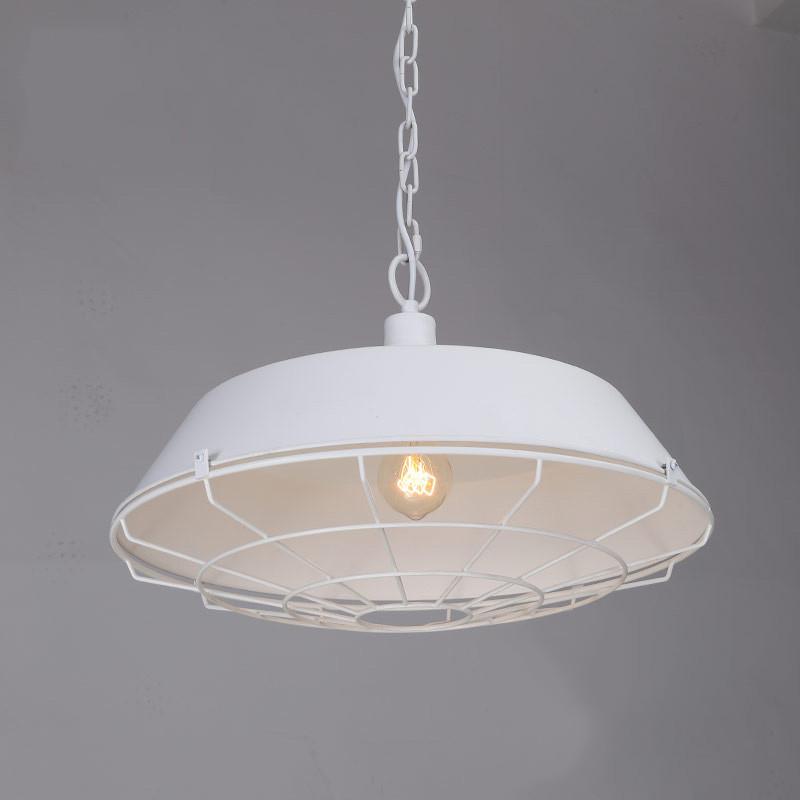 Vintage Industrial Pendant Light With Cage Covering - White
