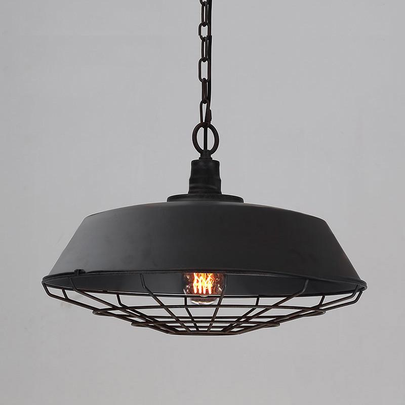 Vintage Industrial Pendant Light With Cage Covering - Black