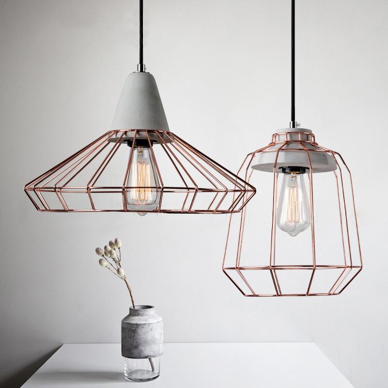 Sangkar Rose copper gold Cage Pendant Light With Concrete Base