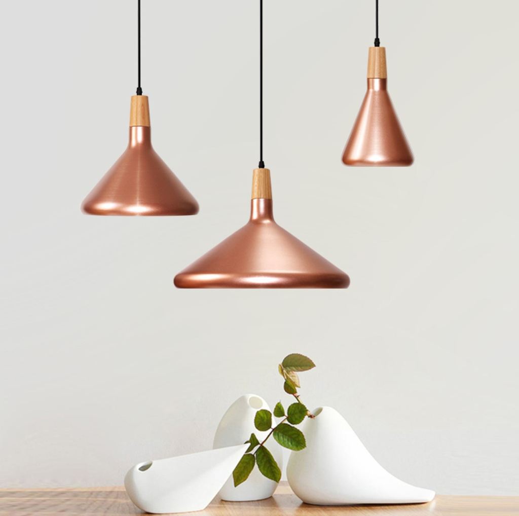 Kopar Minimalist Metal And Wood Pendant Ceiling Light